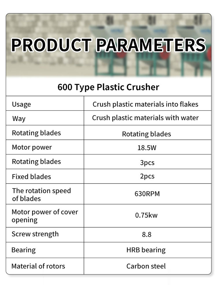 Parameters for Plactic Crusher Machine